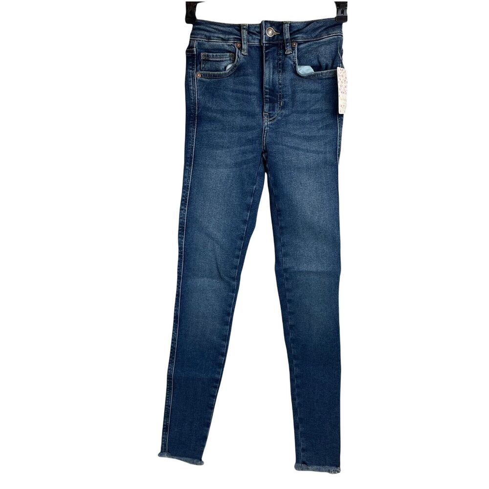 We The Free People NWT High Rise Dark Skinny Jeans Women's Size 24 Raw Fray Hem